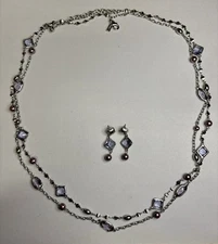 White House Black Market Silver & Amethyst Necklace & Earrings Set #4959 