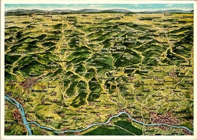 Panorama-Karte Taunus Rhine-Main Gebr. Metz 1950s Postcard Frankfurt Wiesbaden