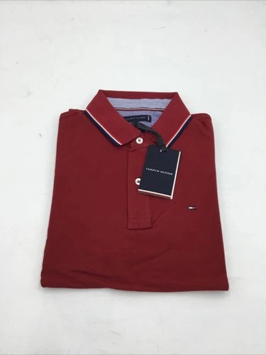 Tommy Hilfiger Mens Classic Fit Short Sleeve Cotton Polo in  Burgundy Large image 2