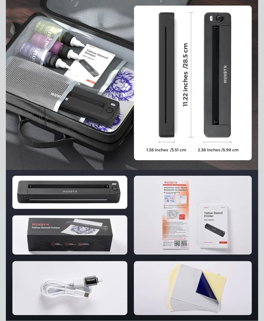 NEW Wormhole Tattoo Machine Kit TK108 & Munbyn Tattoo Stencil Printer ITP06