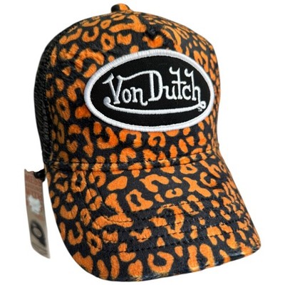 Von Dutch Hat (CHEETAH) Orange & Black VELVET Trucker Streetwear Adjustable NEW!