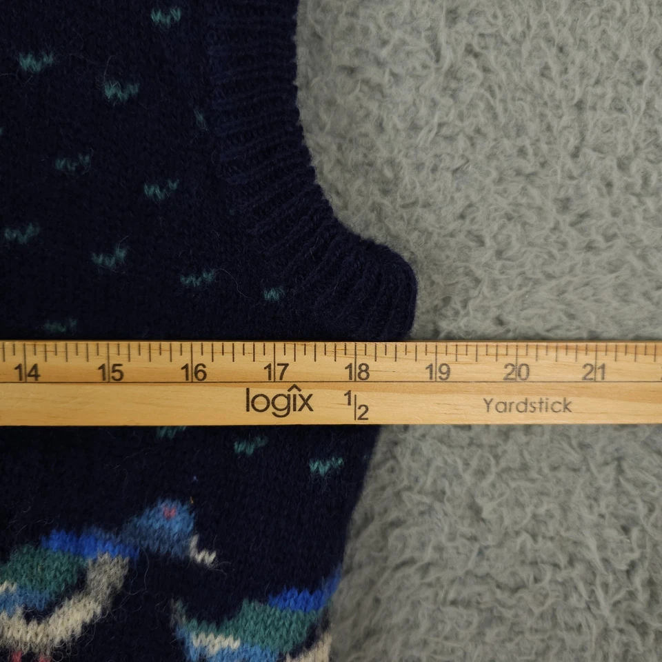 Vintage Deans of Scotland Sweater Vest Womens L Blue Mallard Duck Wool Shetland - Image 4 of 4