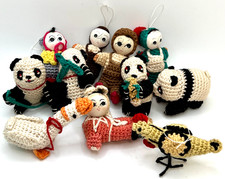 Vintage Amigurumi Crocheted Assorted Dolls People Panda Bears Birds