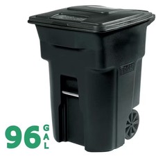 Toter 96Gal Black Rolling Outdoor Garbage Trash Can with Wheels and Attached Lid
