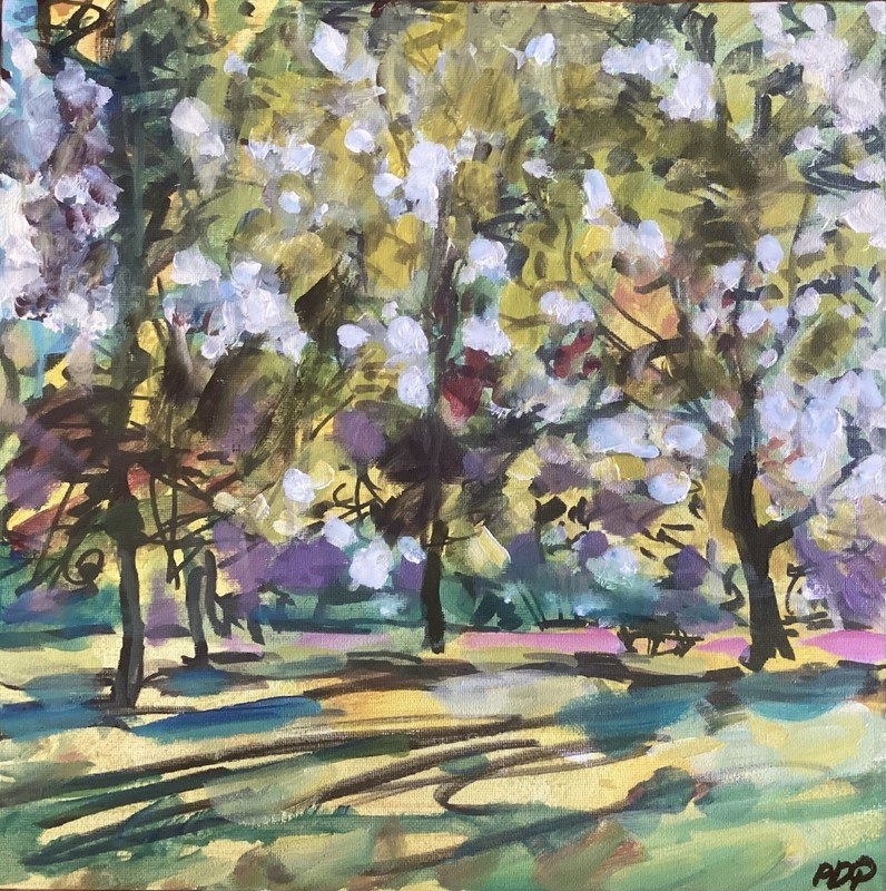 PDQ Artist Original Painting Landscape Trees Abstract Acrylic 12x12 Canvas Art