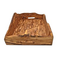 Serviertablett olivenholz – 44×30 Cm, Rustikal Mit Stabilen Grifflaschen