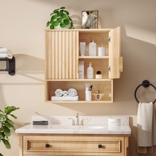 Bonnlo Bathroom Wall Mounted Cabinet with 2 Fluted Doors&Open Compartments