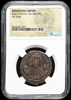 BYZANTINE. Maurice Tiberius. AD 582 602. Æ Follis NGC Certified