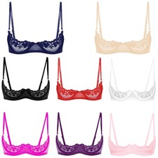 Women's Lace Underwire Half Cup Lace Push Up Balconette Bra Shelf Bras Lingerie