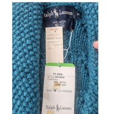 Vintage Deadstock NWT Ralph Lauren Sweater Vest Women Teal Hand Knit Wool M