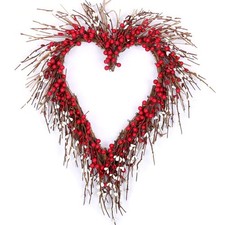 Valentines Heart Wreath with Red Berry Rustic Twig for Door Decorative Classi...
