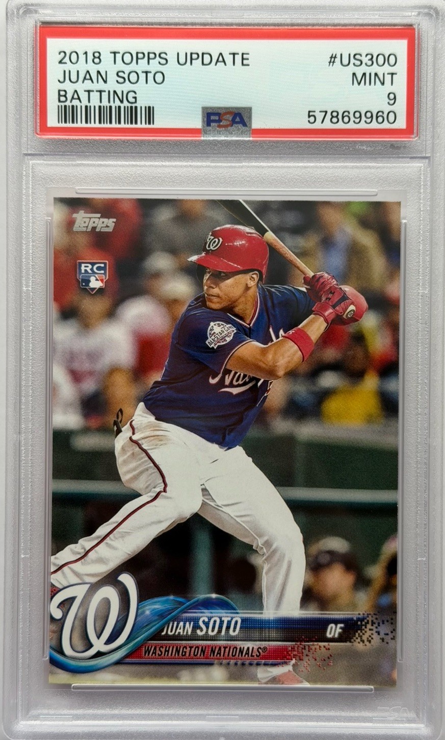 Topps 2018 Update Series Juan Soto Batting RC #US300 Base Set PSA 9