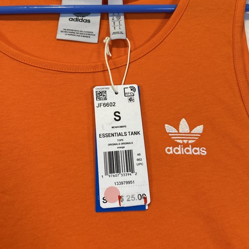 Adidas Essentials Tank Top Small Orange Embroidered Logo Trefoil Mens JF6602 - Picture 3 of 9