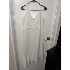 Boohoo White Cami Wrap Midi Dress Ruffle Hem Adjustable Straps Occasion Size 16