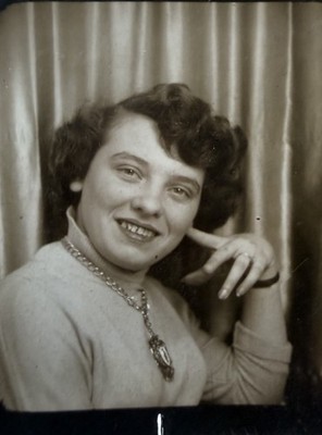 Vintage Photo Booth 1940s Pretty Girl Found Hand Fingers On Face