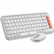 Logitech Pop Icon Compact Keyboard and Mouse Combo, White/Orange 920-013104