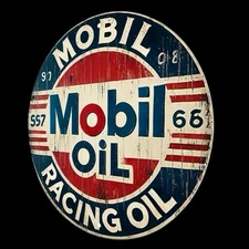 Tin Sign Mobil Oil Racing 8x8 Round New Man cave Garage Shop New