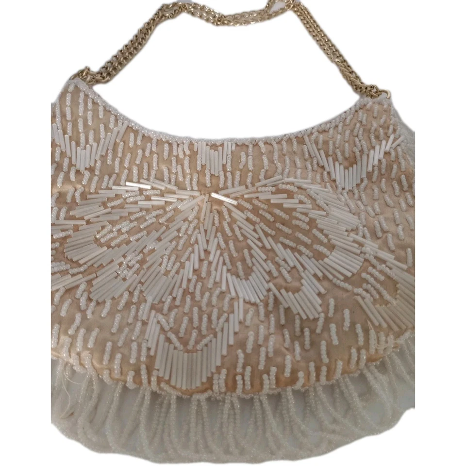 Vintage Regale Ltd  Womens Floral Ivory  Beaded Clutch Purse Evening Bag - Image 4 of 4