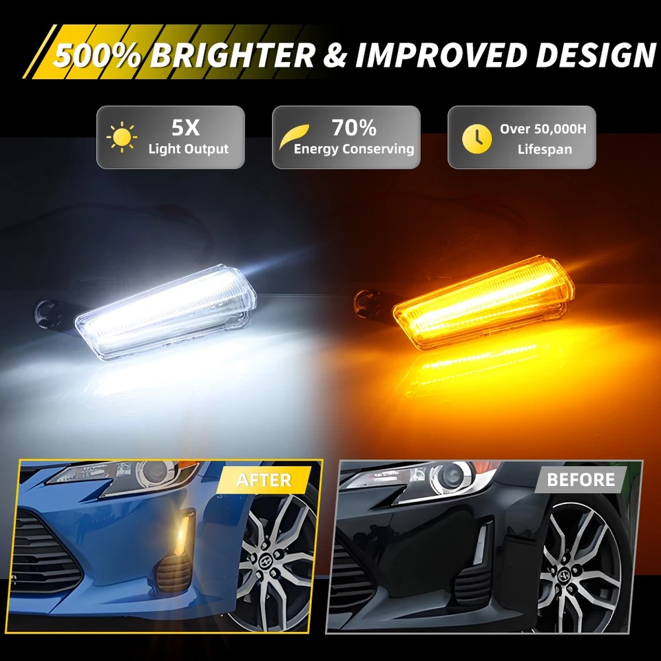 2X Clear Switchback LED DRL Driving Lights W/ Turn Signal For 2014-2016 Scion tC - Image 2 of 4