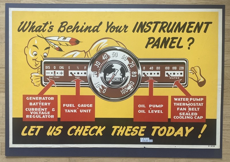 Vintage 1950 Original GM Pontiac Poster 38x25 Car Instrument Dashboard Garage