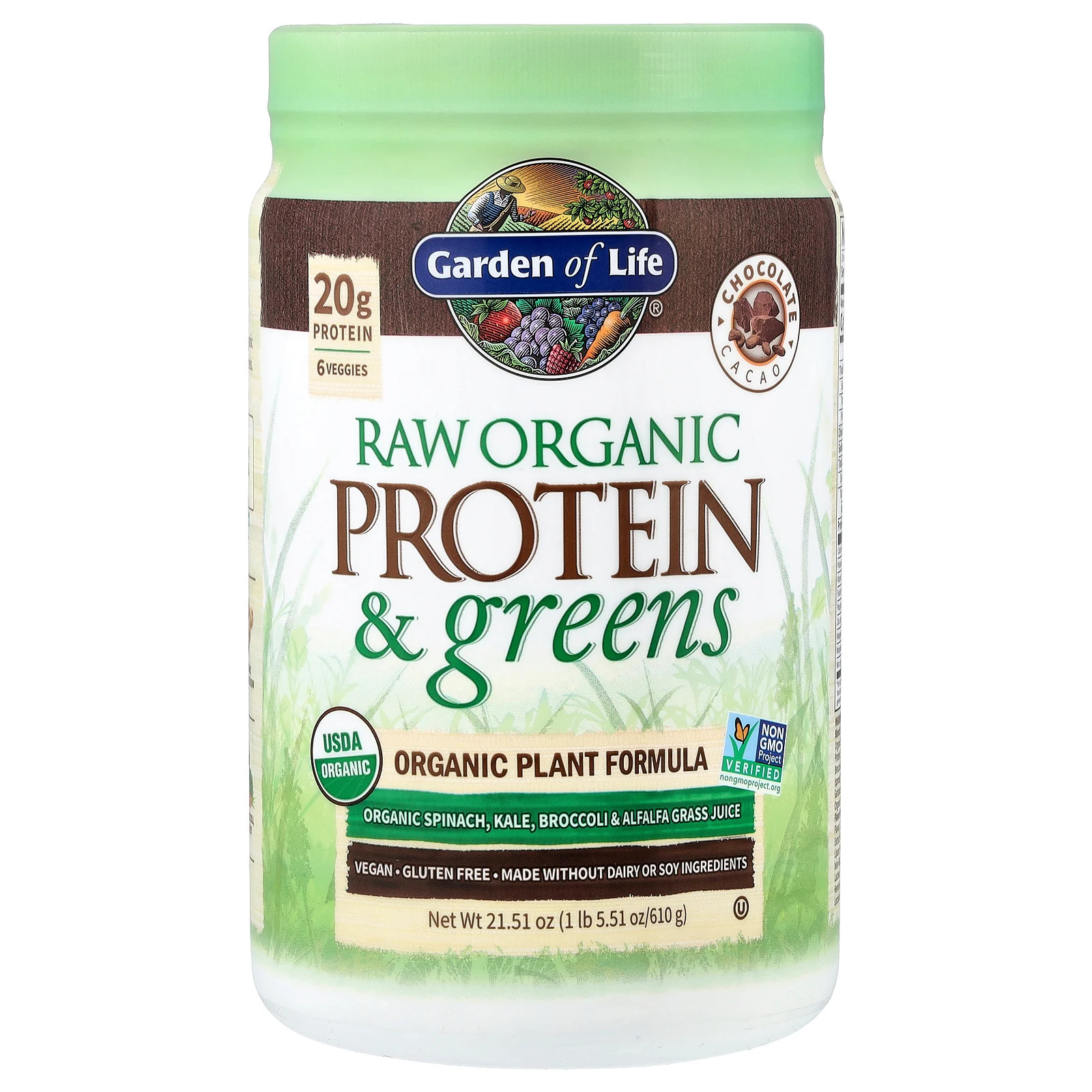 Сырой органический белок и зелень шоколадное какао 1 фунт 551 унции 610 г 7290₽