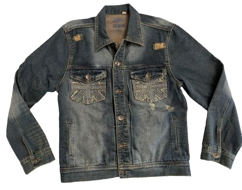 Agile Denim Men's Medium Jean Jacket Dark Wash Distressed  - product listing photo