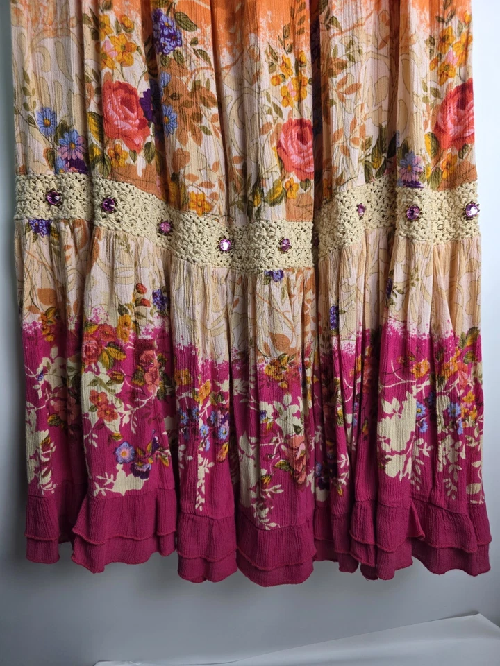 Dressbarn макси юбка размер M ярусный длинный оранжевый мульти цветочный богемное - Изображение 4 из 4