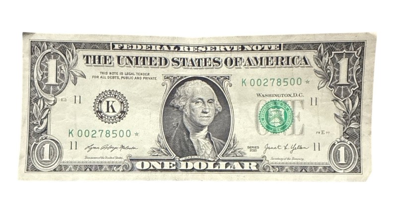 Low Serial Number K 00278500* 1 Dollar Bill Star Note 2021 Collectible