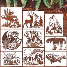 9 Pcs Wildlife Animal Stencils for Wood Burning Painting 12" Deer Bear Moose