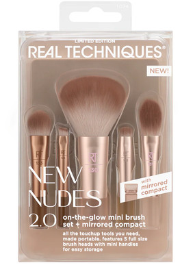 REAL TECHNIQUES NEW NUDES 2.0 ON THE GLOW MINI BRUSH SET LIMITED EDITION NEW
