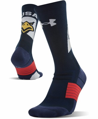 Mens Under Armour Performance Eagle Crew Socks 9-12.5 Navy Blue White Red USA