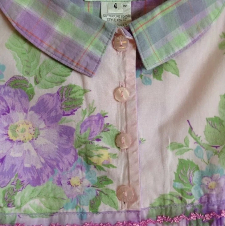 Baby Lulu Los Angeles Purple Camellia Floral Plaid Dress Bloomer 4 - Image 3 of 3
