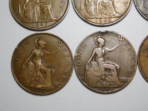 6 BRITISH UK GREAT BRITAIN ONE PENNY COIN LOT 1890 1909 1926 1947 1948 1961 - Picture 8 of 13