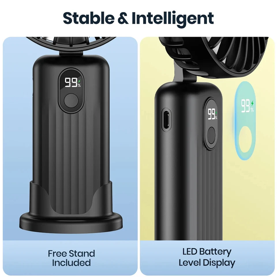 Mini Ventilador Portátil, 2400mAh USB Recargable Ventilador de Mano Cuello 3 en 1 Eléctrico Personal Foto 3 de 4