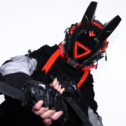 Futuristische Cybermaske mit LED-Leuchten für Cosplay und Techwear Mode - Bild 51 von 80