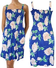 Summer Sundress for Women Big Roses Beach Cover Up Sleeveless Smocked Dress