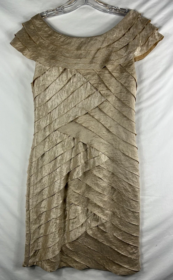 Precioso Vestido Formal London Times Mujer Champagne Dorado Capas Talla 16 Foto 2 de 4