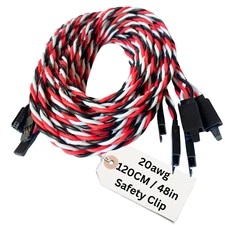 (5) 120CM 4ft Twisted 20awg Servo Extension Leads Futaba w/ Built In Safety Clip