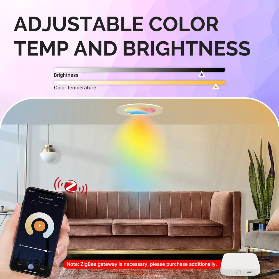 MOES ZigBee Smart LED Downlight Ultra Thin Spot Bulb 6W Dimmable RGB C+W - Image 2 of 4