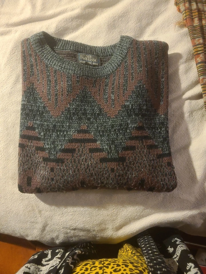 Suéter tejido pulóver abstracto multicolor vintage para hombre XL Sir William tono apagado Foto 3 de 4