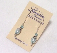 LUNASEA TREASURES TARA PALE AQUA DROP BEAD GLASS CRYSTAL STERLING SILVER EARRING