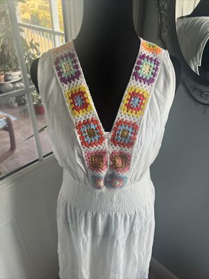 kings road crochet dress Kings Road Sleeveless XL Bohemian Crochet Lace Long Dress - New