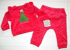 Little Me 2 Pc Red Silver Dot Velour My 1st Christmas Top  Pants Outfit 3M