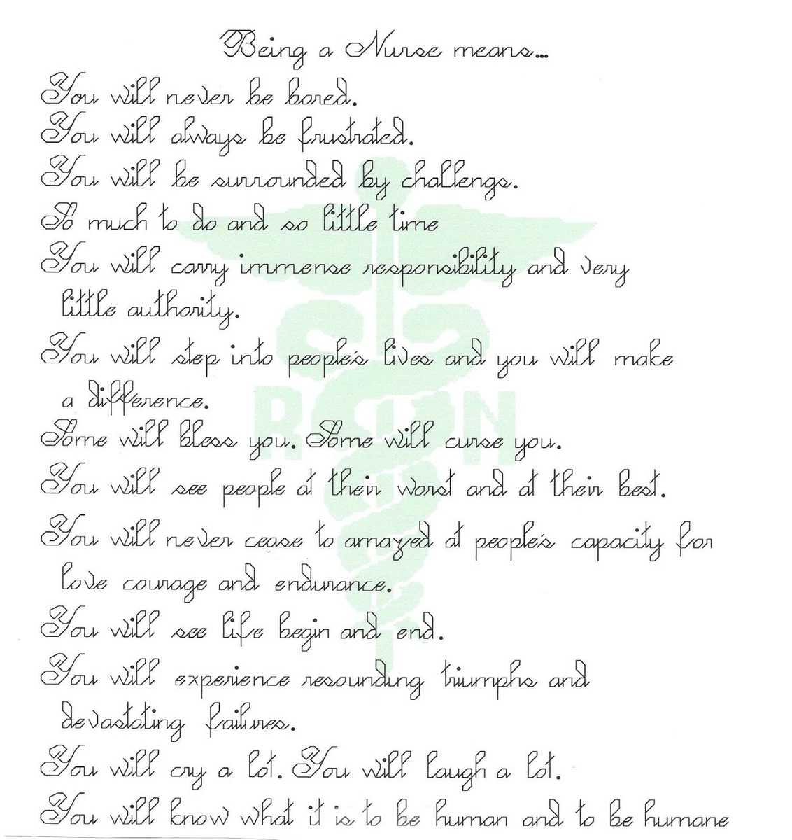 Being a Nurse Means Poem Counted Cross Stitch Pattern with RN logo | eBay