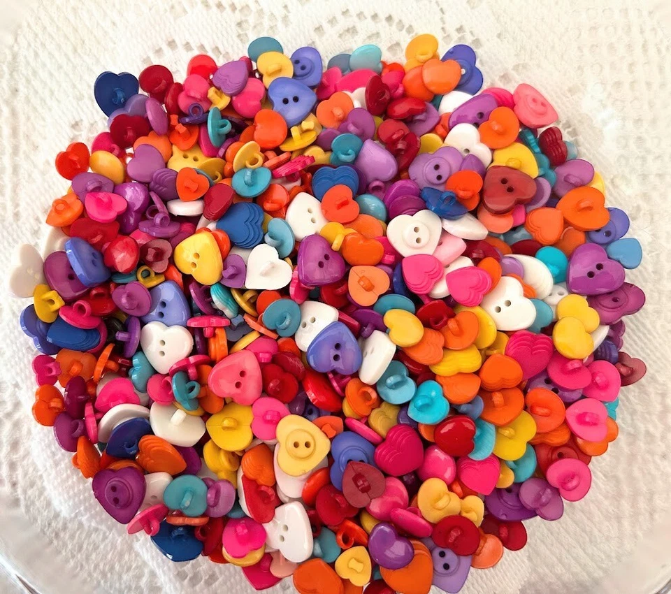 50 Bright Rainbow-colored Heart Buttons. Great for Crafts & Sewing! 3/8-5/8" - Image 4 of 4