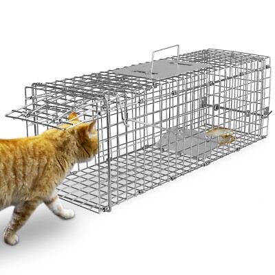 Folding Steel Humane Live Animal Trap Control Cage for Raccoon Cat Foxes Cage US