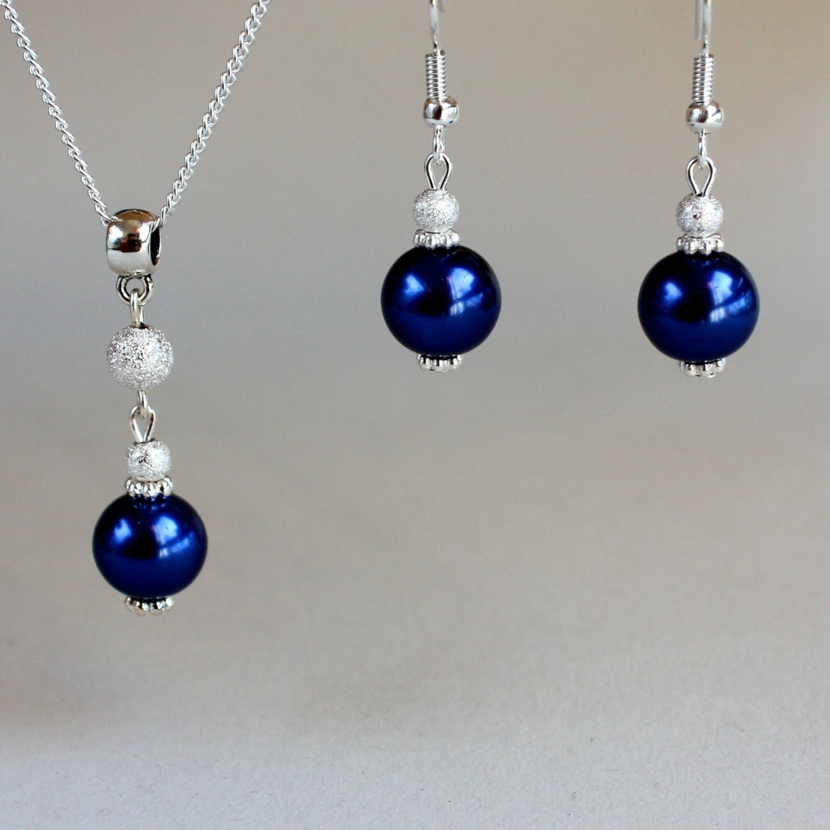 Navy blue necklace and deals earrings