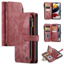 For iPhone 17 16 15 14 13 Pro 12 11 8 Zipper Leather Card Slot Wallet Flip Case