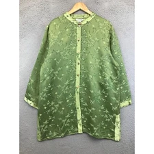 Citron Santa Monica Women's Silk Asian Print Green Button up size 1
