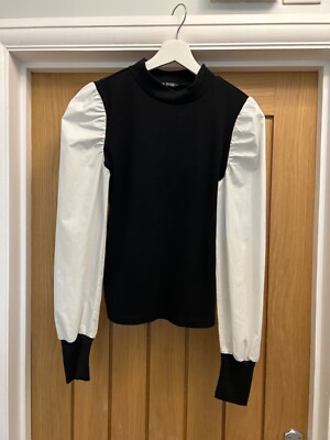 SHEIN DAMEN PULLOVER SCHWARZ MIT WEISSEM SHIRT PUFFÄRMEL GR. S NEU OHNE ETIKETT